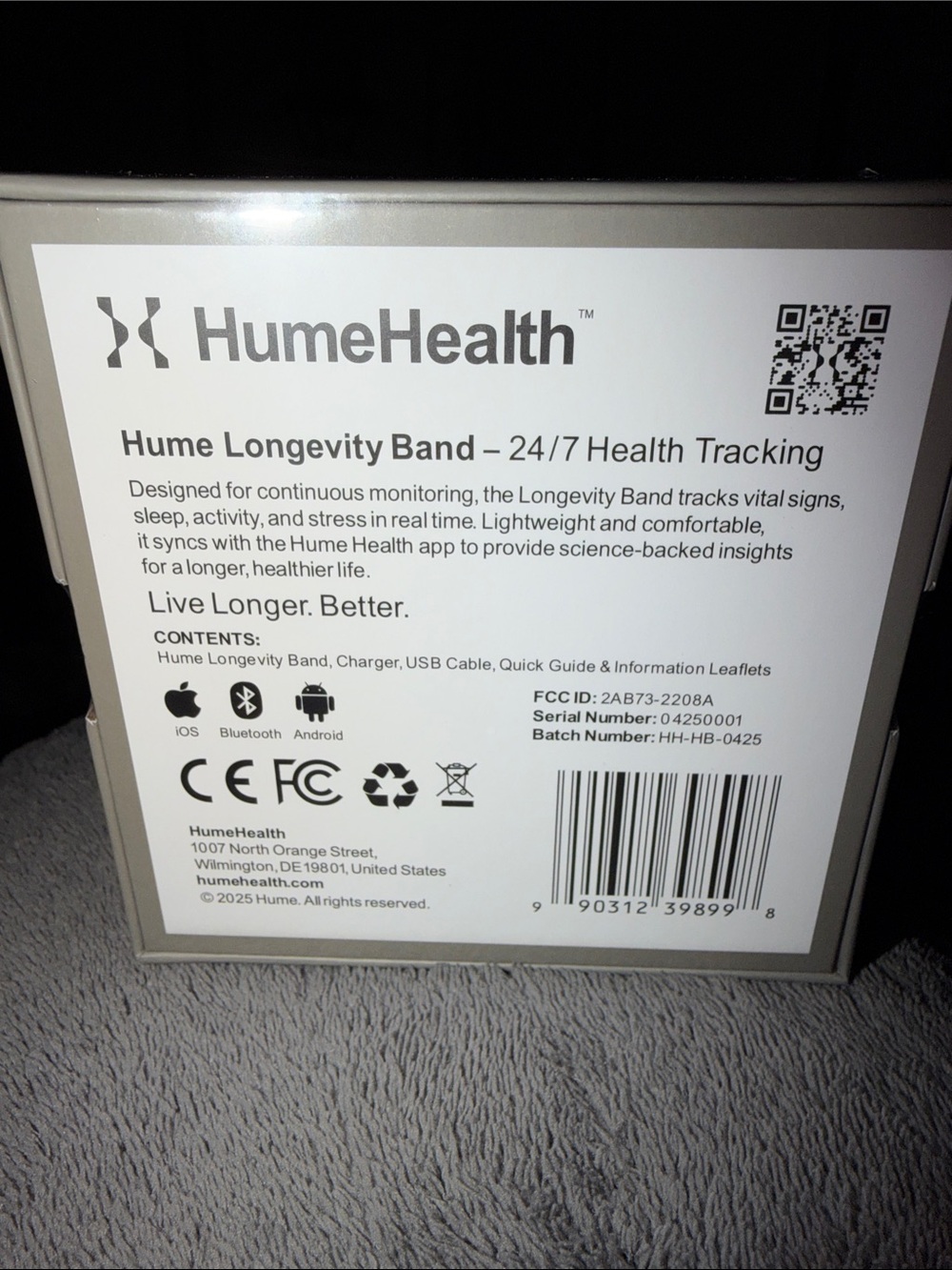 NWT -Hume Longevity Band - 24/7 Health Tracking. UNISEX - Picture 3 of 3